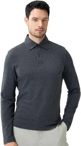 Cotton Pique Polo Shirts for Men Long Sleeve Casual Comfort Moisture Wicking Regular Fit