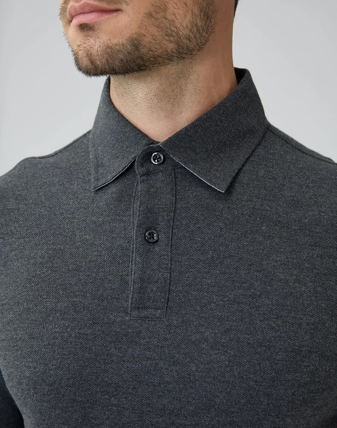 Cotton Pique Polo Shirts for Men Long Sleeve Casual Comfort Moisture Wicking Regular Fit