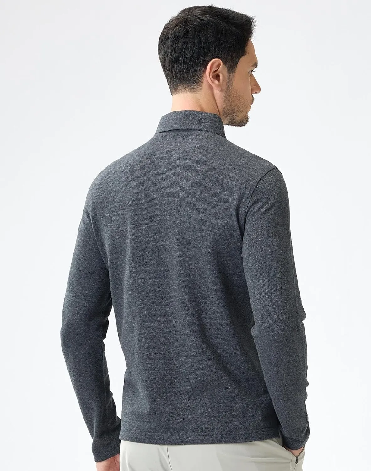 Cotton Pique Polo Shirts for Men Long Sleeve Casual Comfort Moisture Wicking Regular Fit