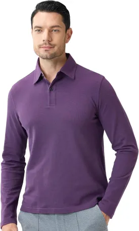 Cotton Pique Polo Shirts for Men Long Sleeve Casual Comfort Moisture Wicking Regular Fit