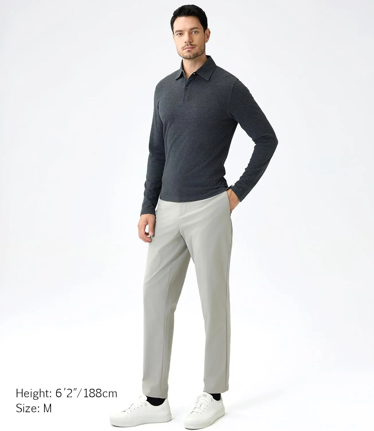Cotton Pique Polo Shirts for Men Long Sleeve Casual Comfort Moisture Wicking Regular Fit
