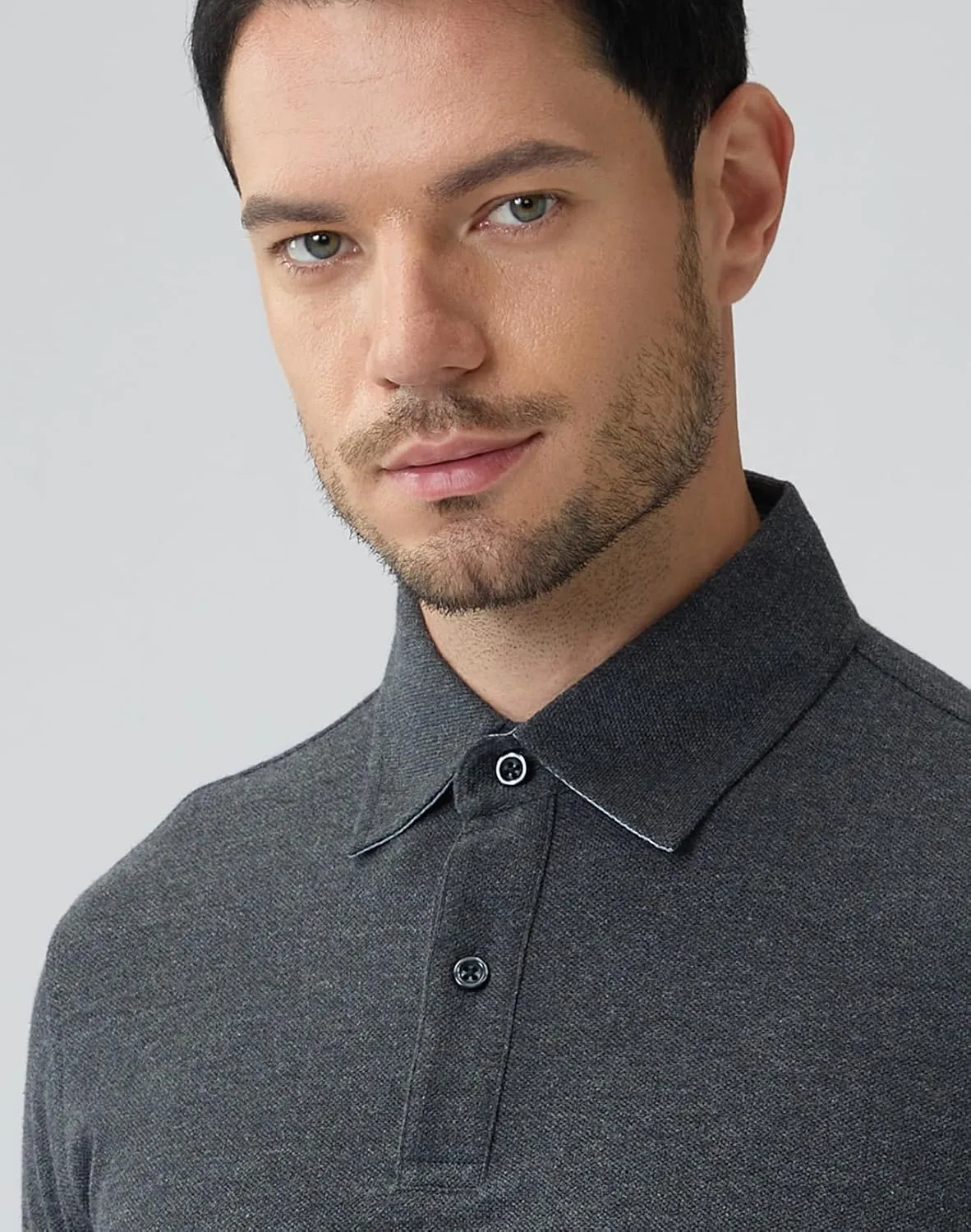 Cotton Pique Polo Shirts for Men Long Sleeve Casual Comfort Moisture Wicking Regular Fit