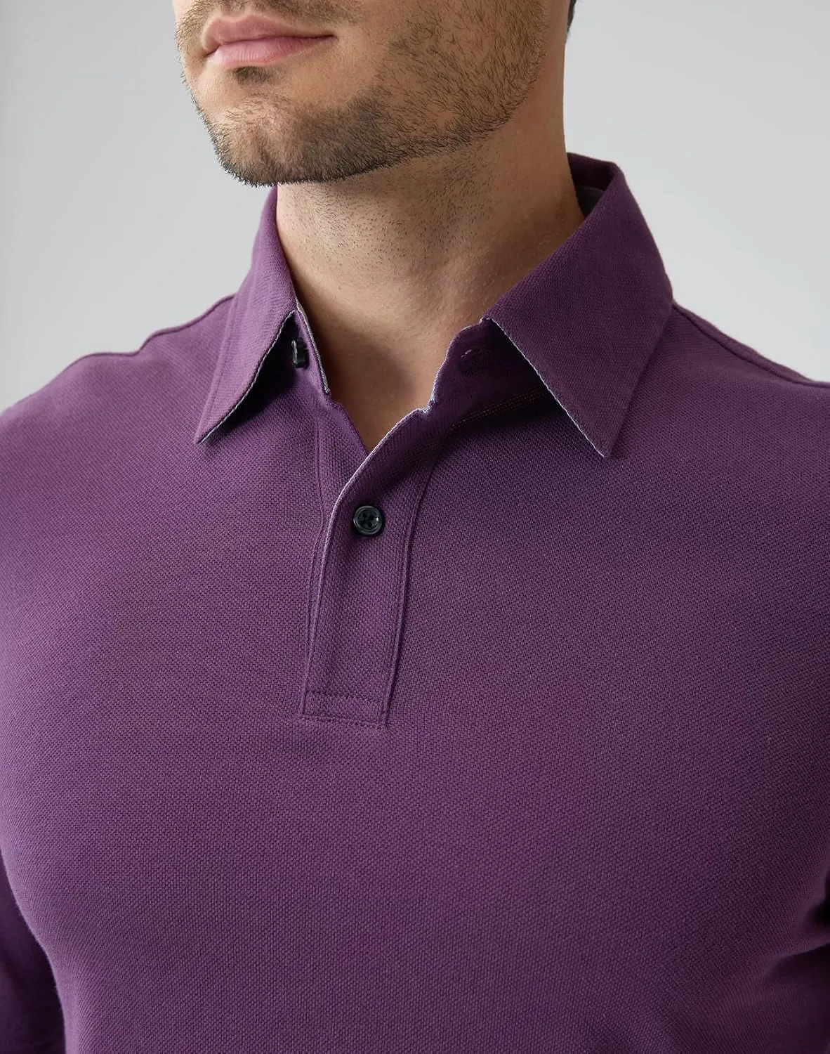 Cotton Pique Polo Shirts for Men Long Sleeve Casual Comfort Moisture Wicking Regular Fit