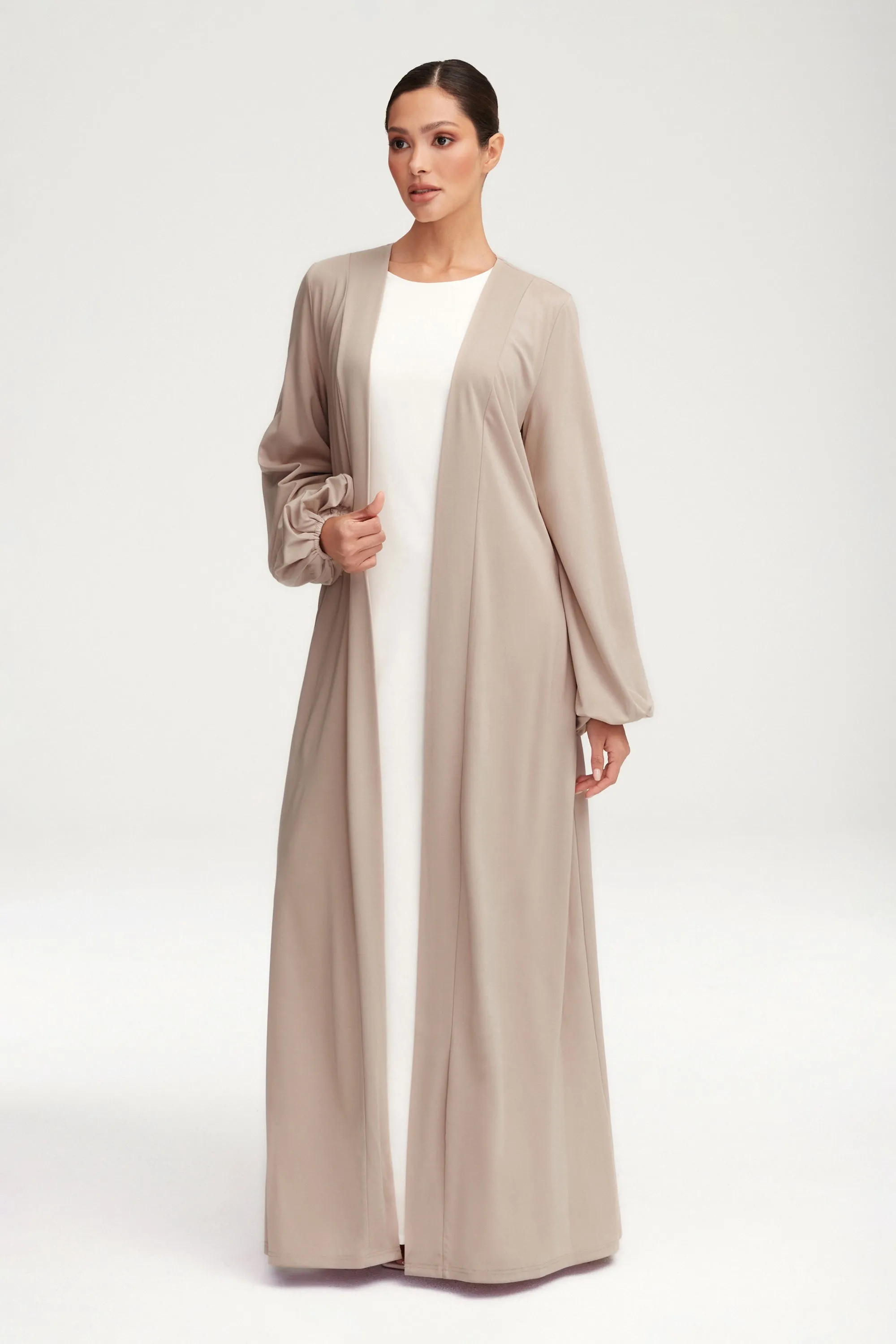 Essential Jersey Open Abaya - Stone