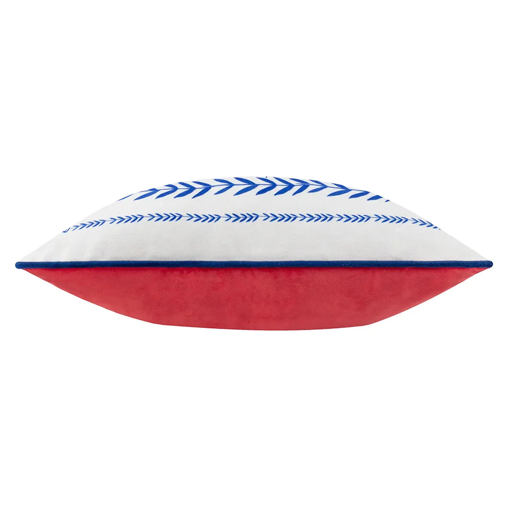 Frieze Piped Velvet Cushion Blue/Coral