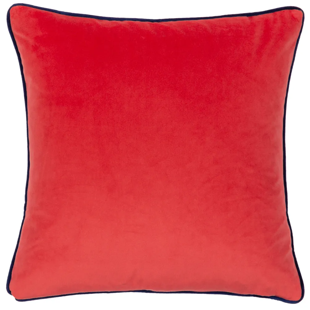 Frieze Piped Velvet Cushion Blue/Coral