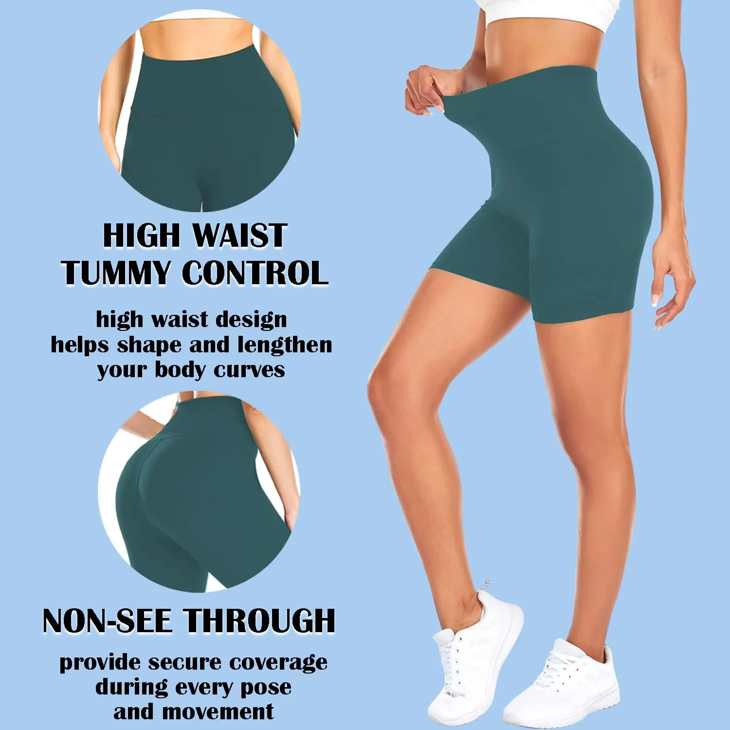FULLSOFT High Waisted Biker Shorts for Women-5" Tummy Control Fitness Athletic Workout Running Yoga Gym Shorts