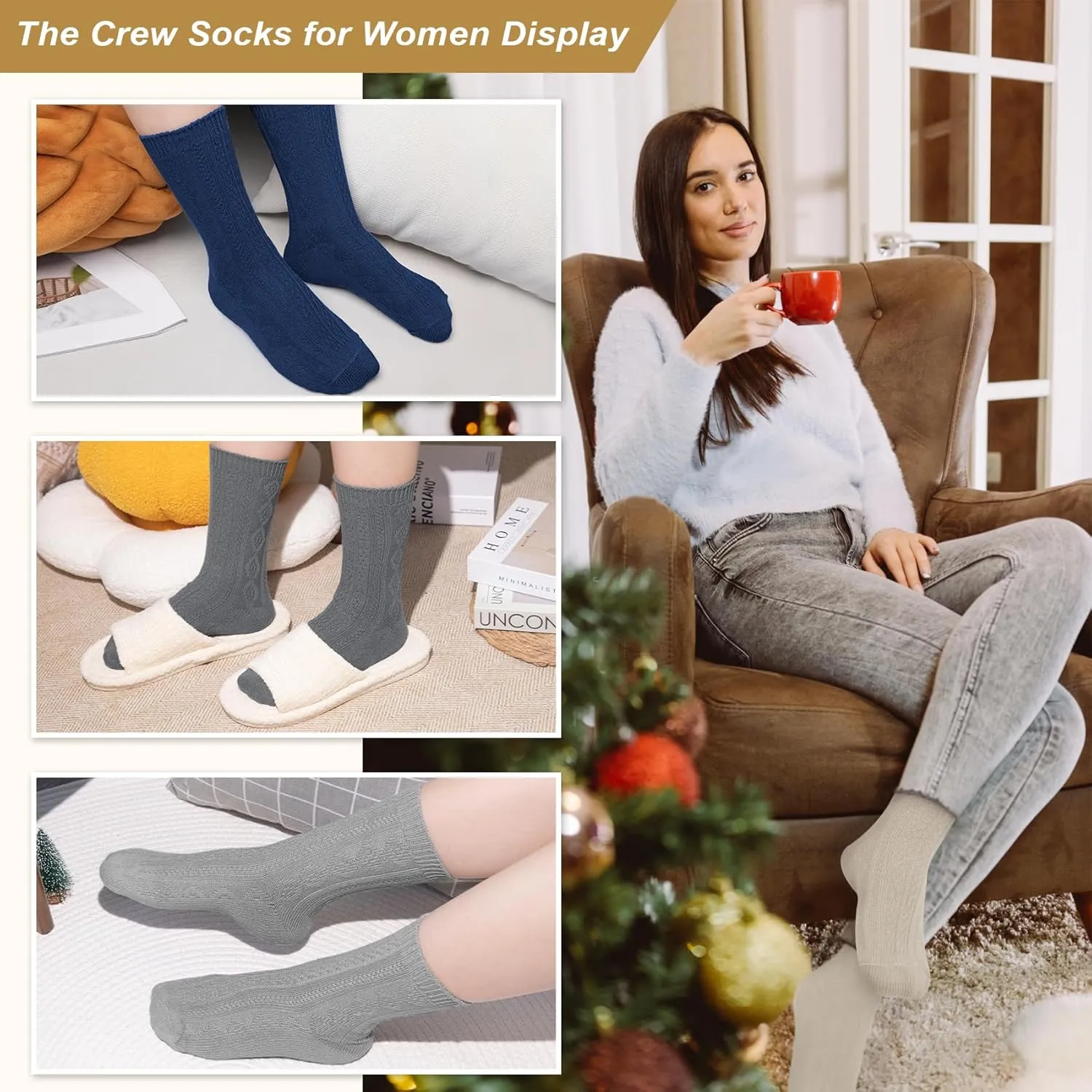 Justay Crew Socks for Women - Soft Knit Boot Calf Comfortable Cute Dress Cotton Socks Gifts