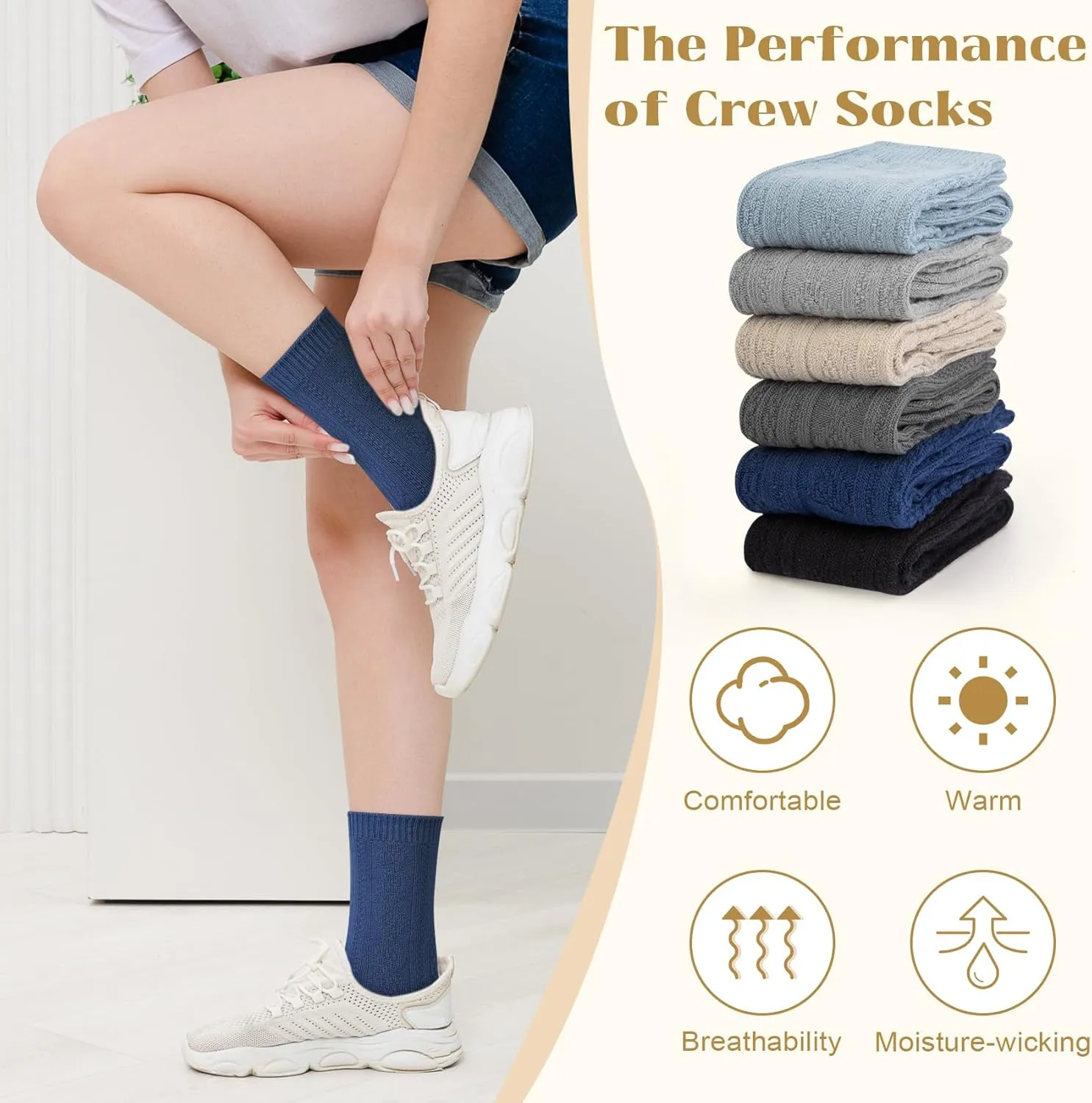 Justay Crew Socks for Women - Soft Knit Boot Calf Comfortable Cute Dress Cotton Socks Gifts