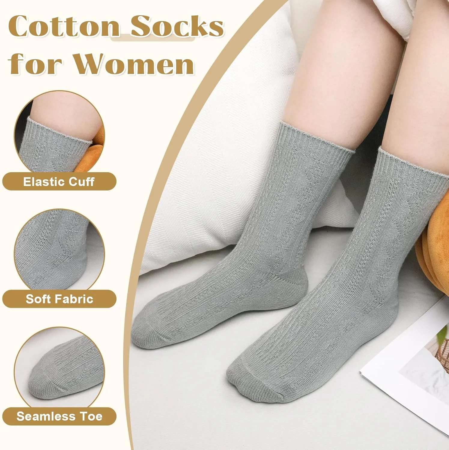 Justay Crew Socks for Women - Soft Knit Boot Calf Comfortable Cute Dress Cotton Socks Gifts