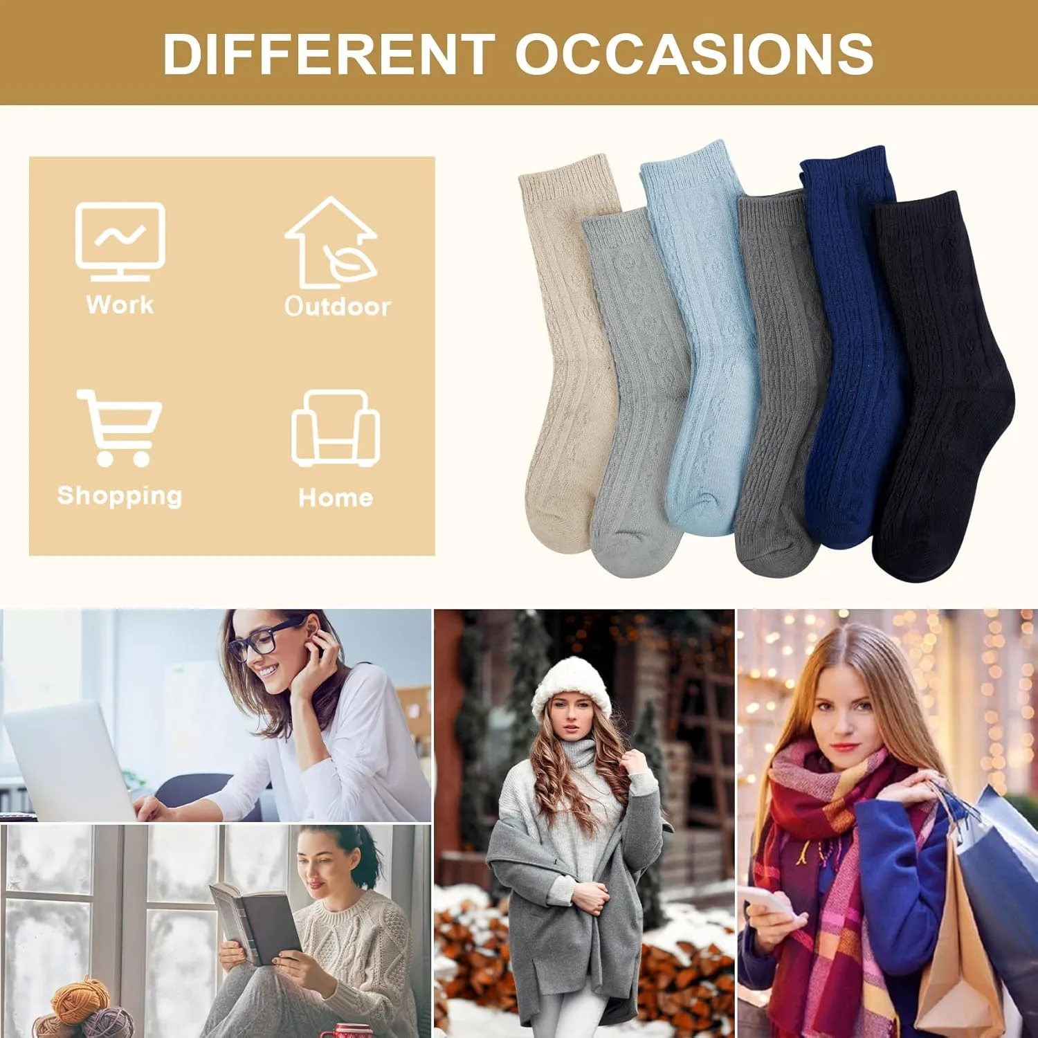 Justay Crew Socks for Women - Soft Knit Boot Calf Comfortable Cute Dress Cotton Socks Gifts
