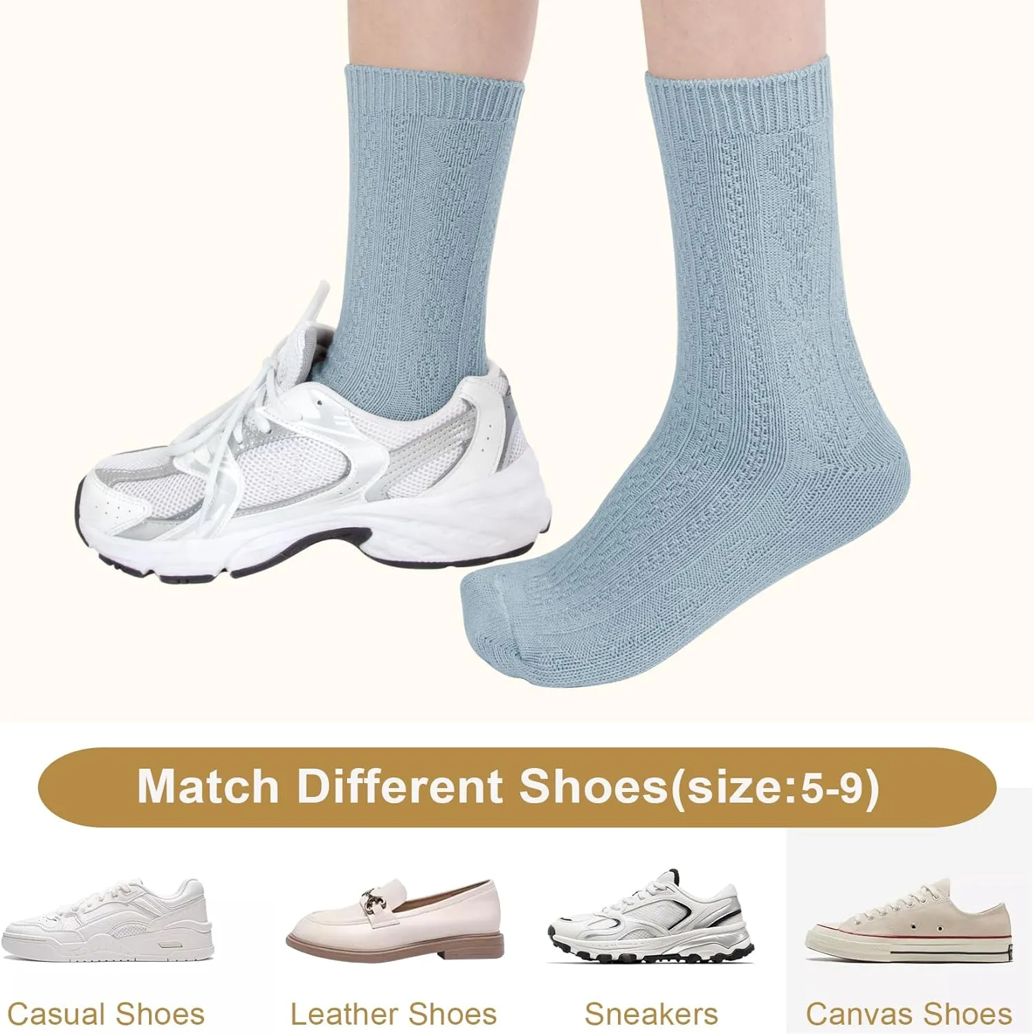 Justay Crew Socks for Women - Soft Knit Boot Calf Comfortable Cute Dress Cotton Socks Gifts