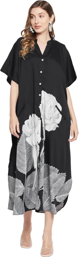 Kaftan Plus Size Women Dress Button Down Kimono Side Slit Maxi Dresses Two Side Pocket Caftan for Evening Wear