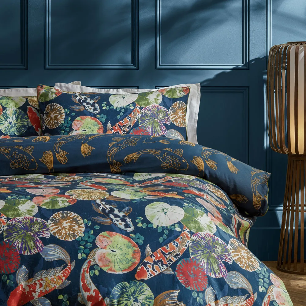 Koi Pond Reversible Duvet Cover Set Midnight