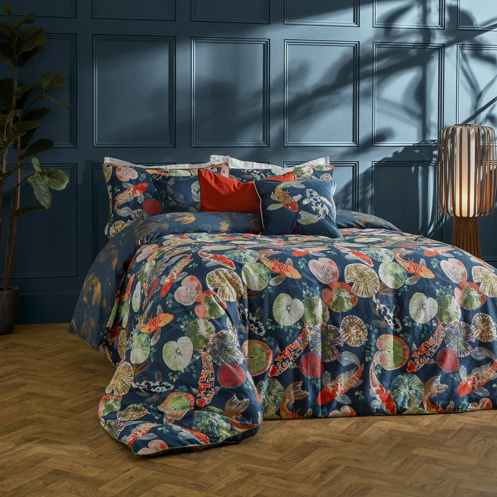 Koi Pond Reversible Duvet Cover Set Midnight