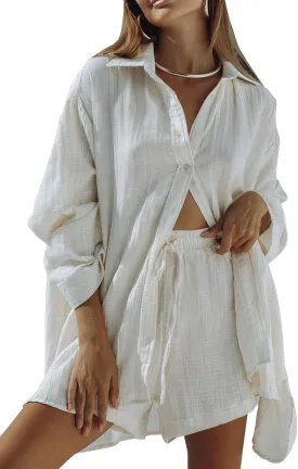 Linsery 2 Piece Summer Outfits Button Down Shirt Top and Shorts Casual Lounge Sets