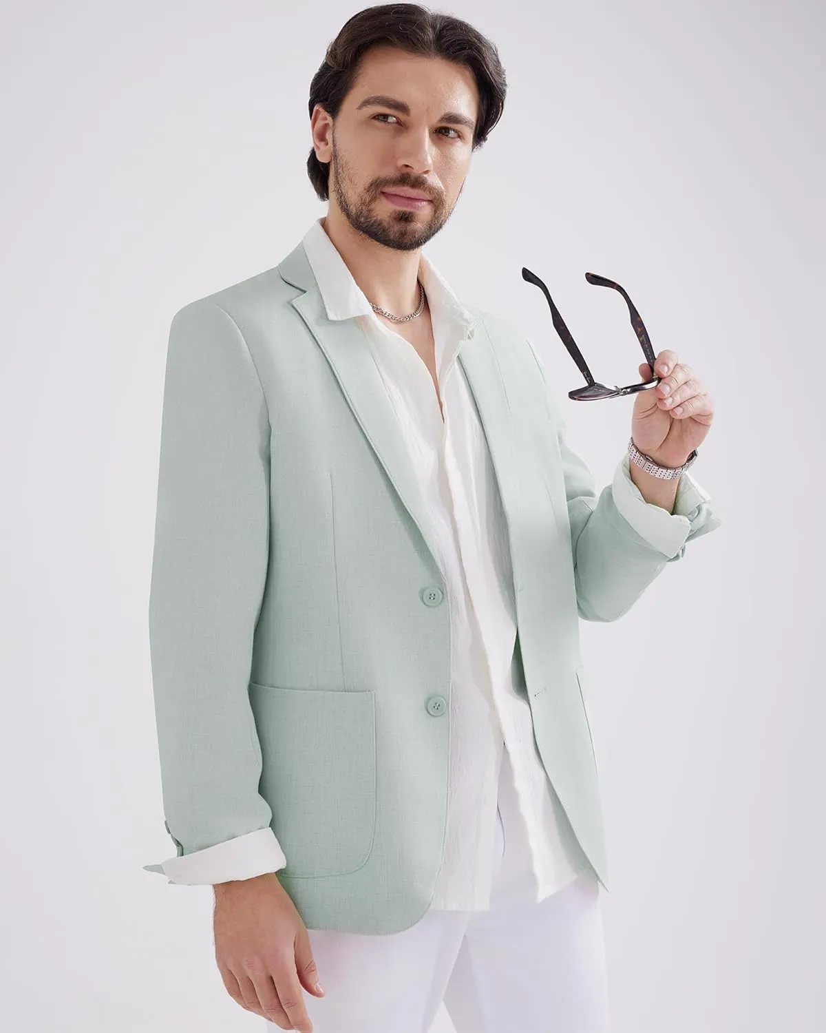 MAGE MALE Mens Blazer Casual Linen Sport Coat Lightweight Two Buttons Suit Jackets