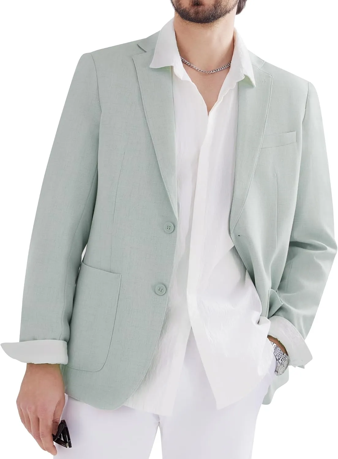MAGE MALE Mens Blazer Casual Linen Sport Coat Lightweight Two Buttons Suit Jackets