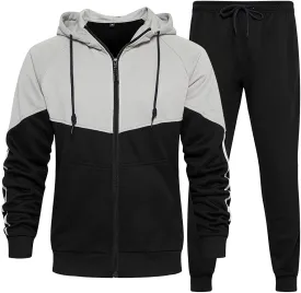 MANTORS Men's Hooded Athletic Tracksuit Casual 2 Pieces Suits Color Block Hoodies and Sweatpants Set
