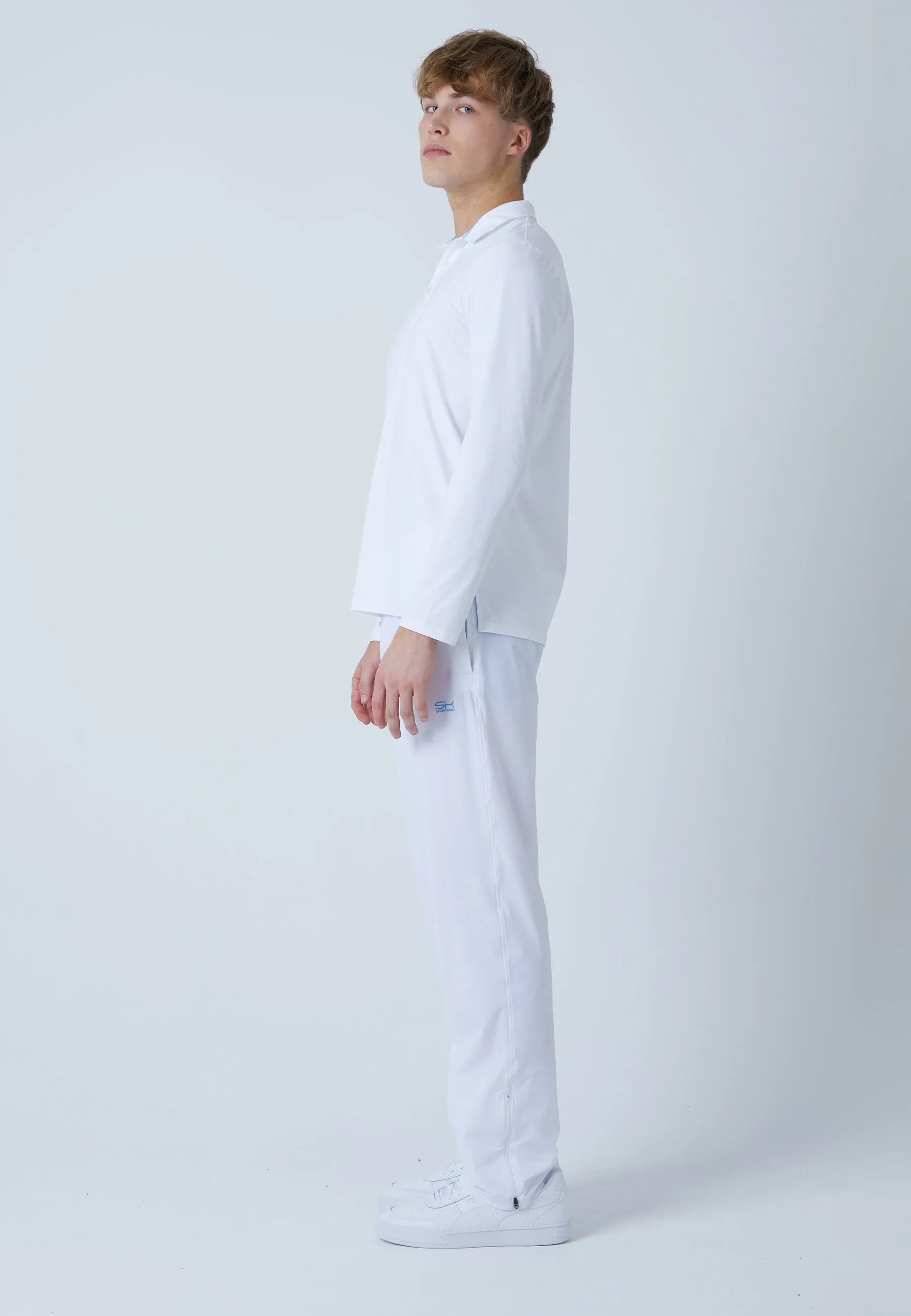 Men Tennis Longsleeve Polo Shirt, white