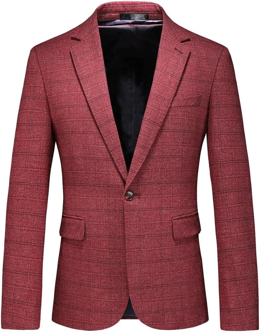 Mens Plaid Blazer Sports Coat Casual Slim Fit Checkered Blazer for Men Wedding