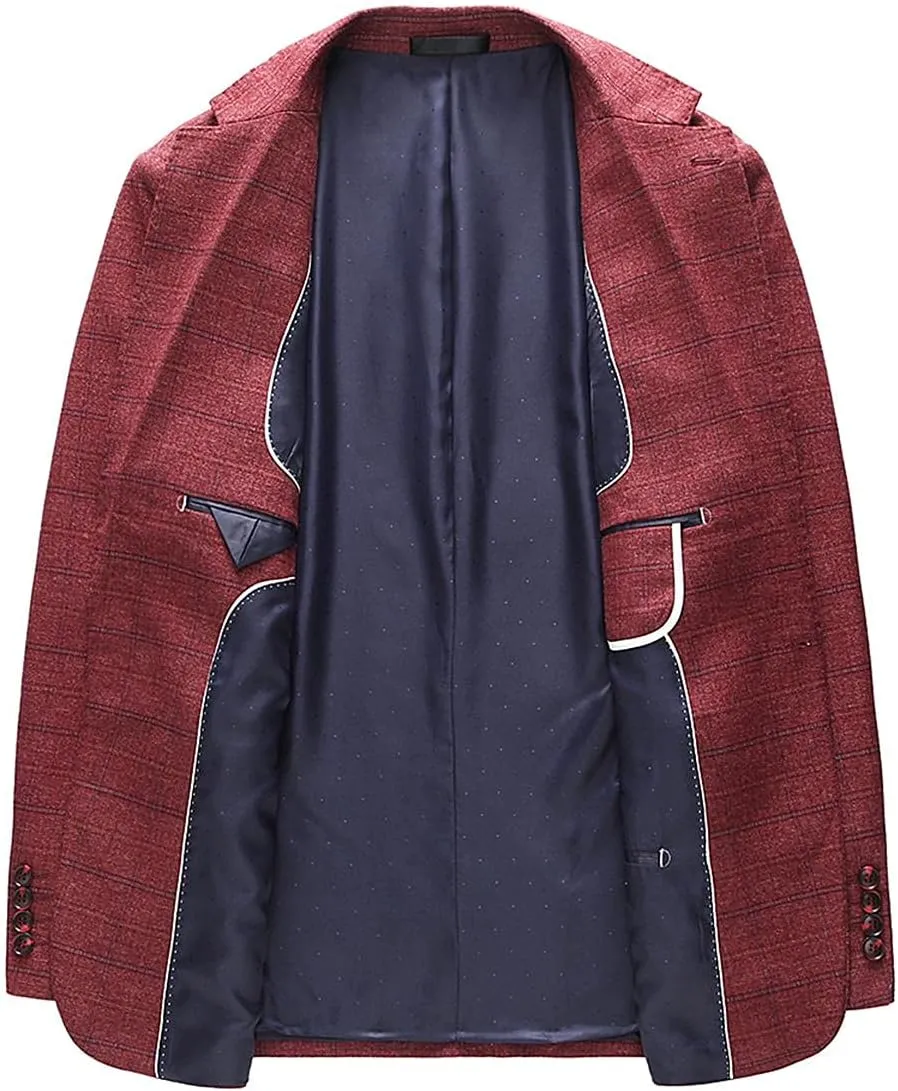 Mens Plaid Blazer Sports Coat Casual Slim Fit Checkered Blazer for Men Wedding