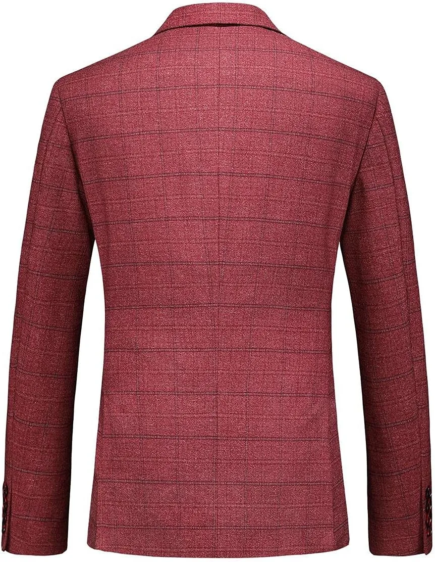 Mens Plaid Blazer Sports Coat Casual Slim Fit Checkered Blazer for Men Wedding