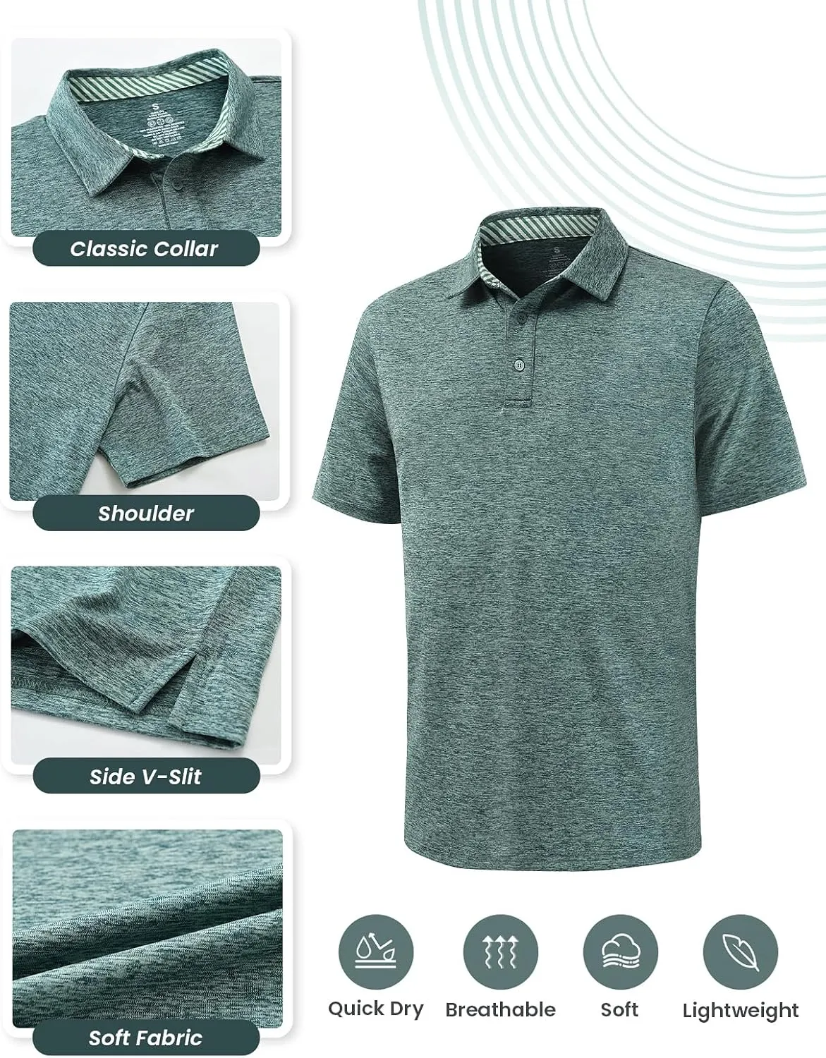 Men's Quick Dry Golf Polo Shirt Moisture Wicking Performance Short Sleeve Athletic Golf Shirts for Men