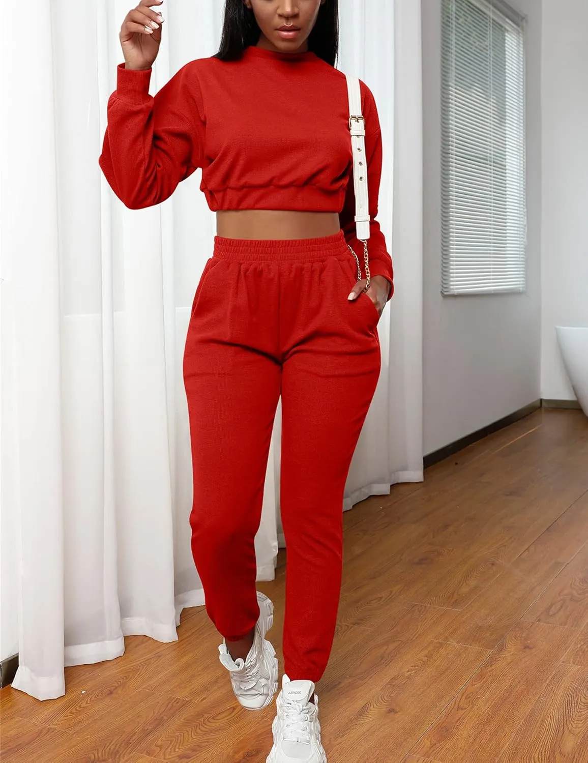 Mizoci Women's 2 Piece Outfits Lounge Jogger sets Long Sleeve Crop Top Pant Sweat Suit Tracksuit
