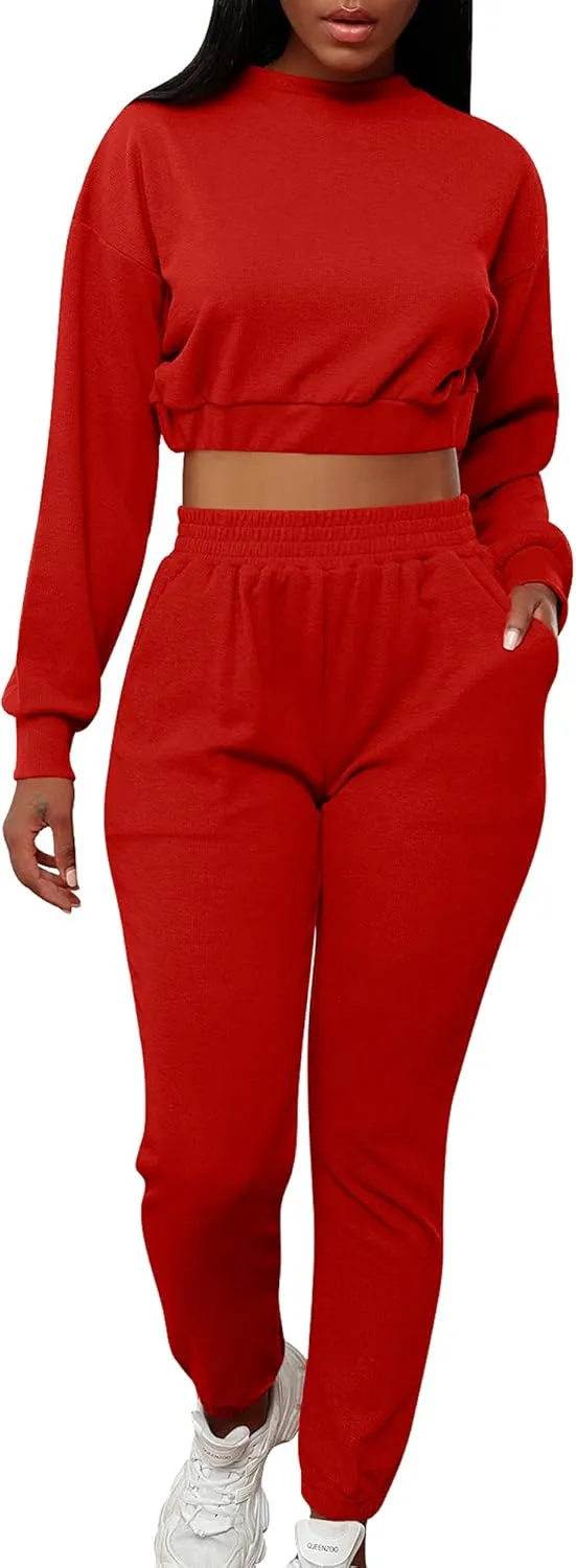 Mizoci Women's 2 Piece Outfits Lounge Jogger sets Long Sleeve Crop Top Pant Sweat Suit Tracksuit