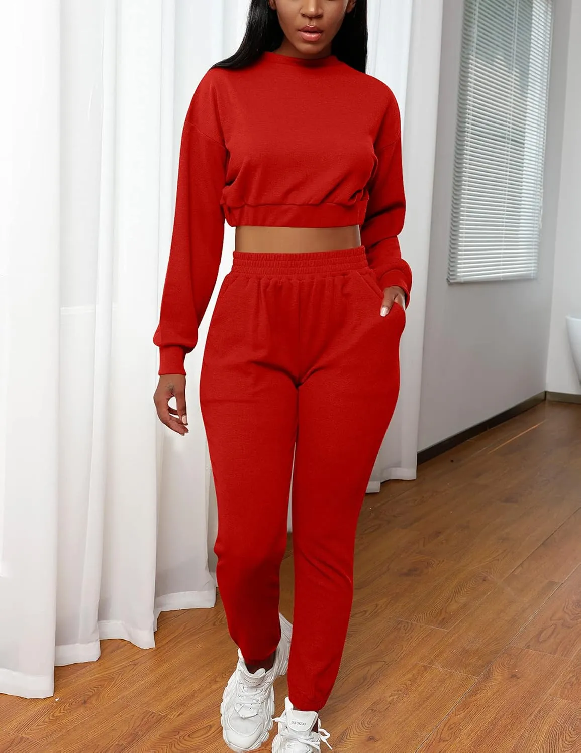 Mizoci Women's 2 Piece Outfits Lounge Jogger sets Long Sleeve Crop Top Pant Sweat Suit Tracksuit