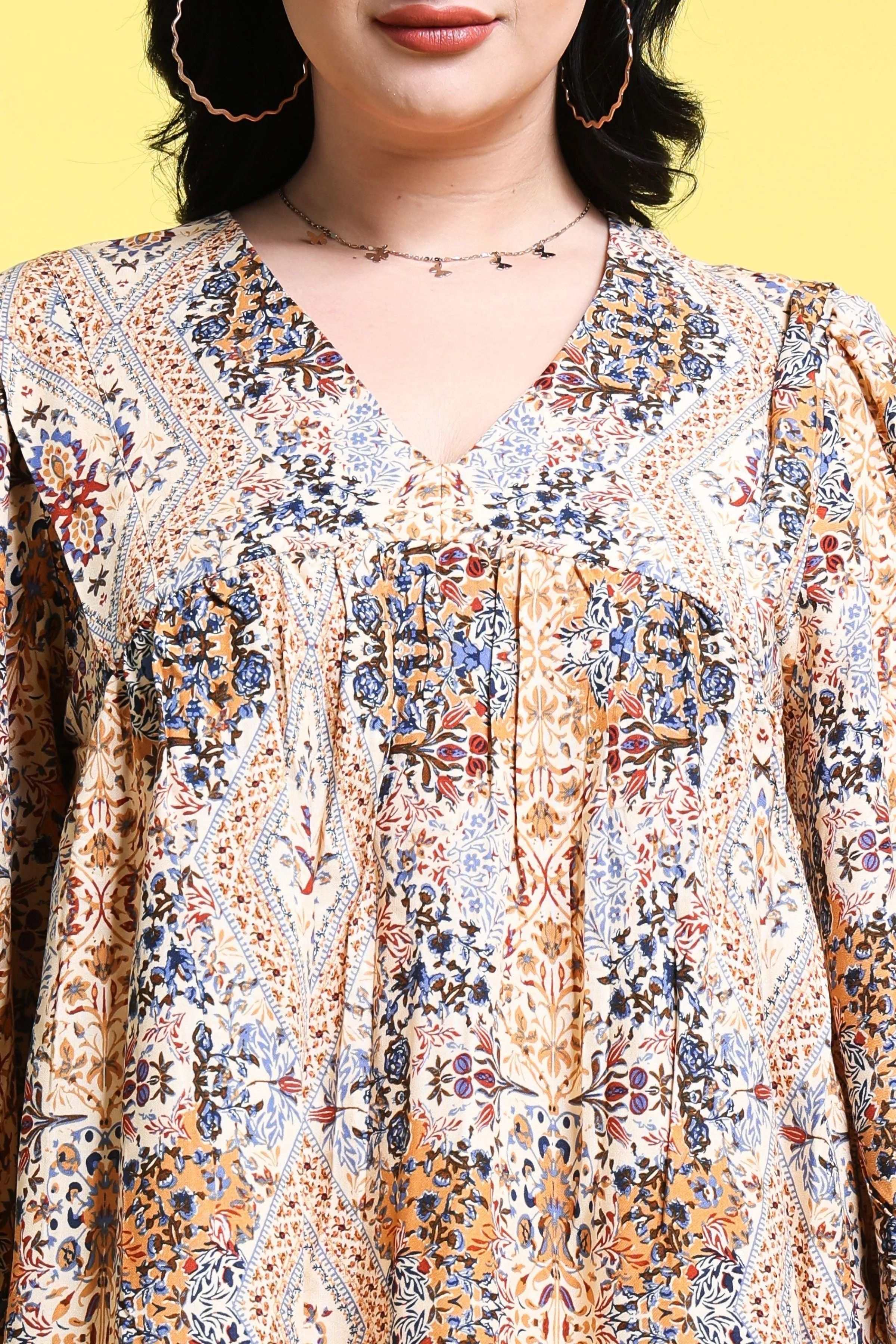 Multi Abstract Printed Beige Dress