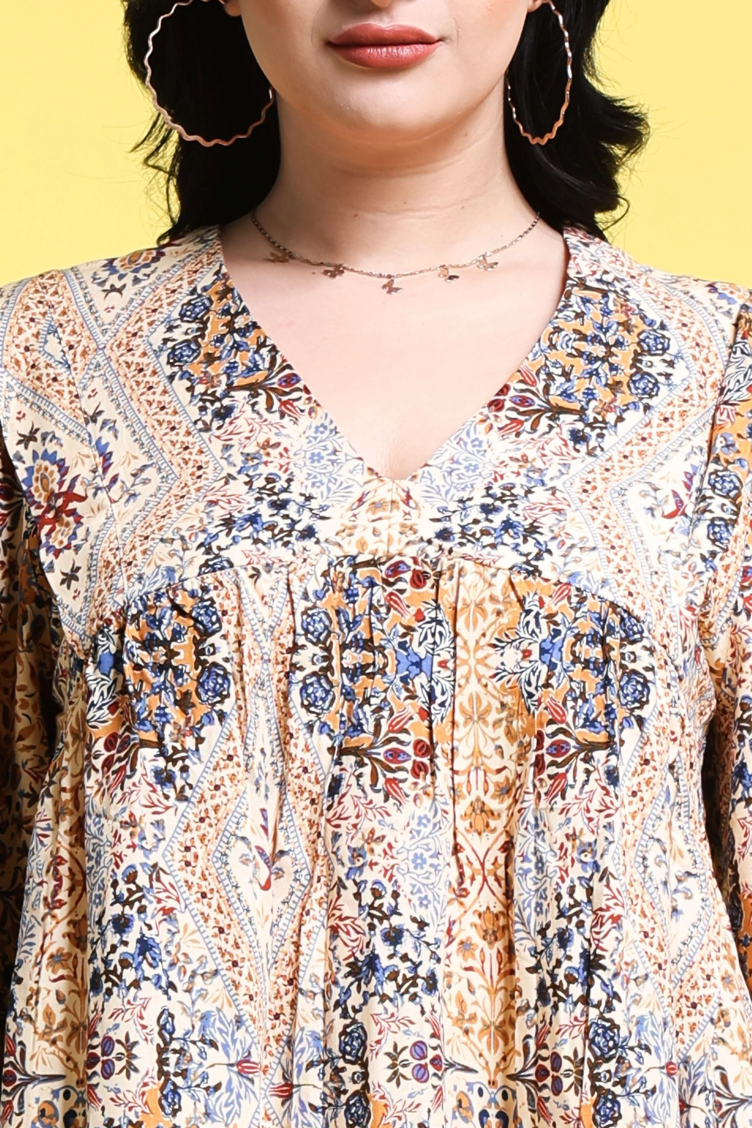 Multi Abstract Printed Beige Dress