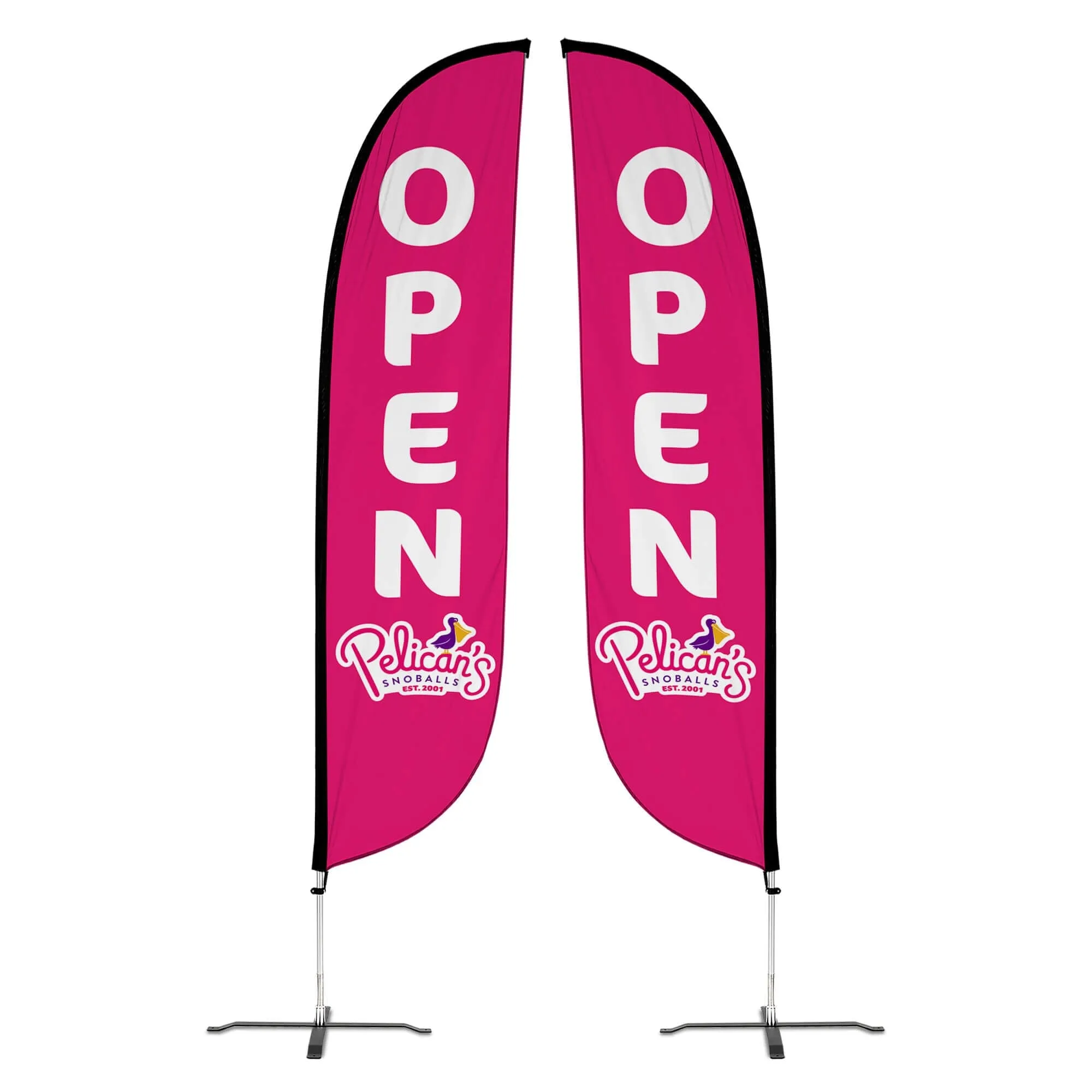 Pelican's Snoballs "Open" 12ft Feather Flag