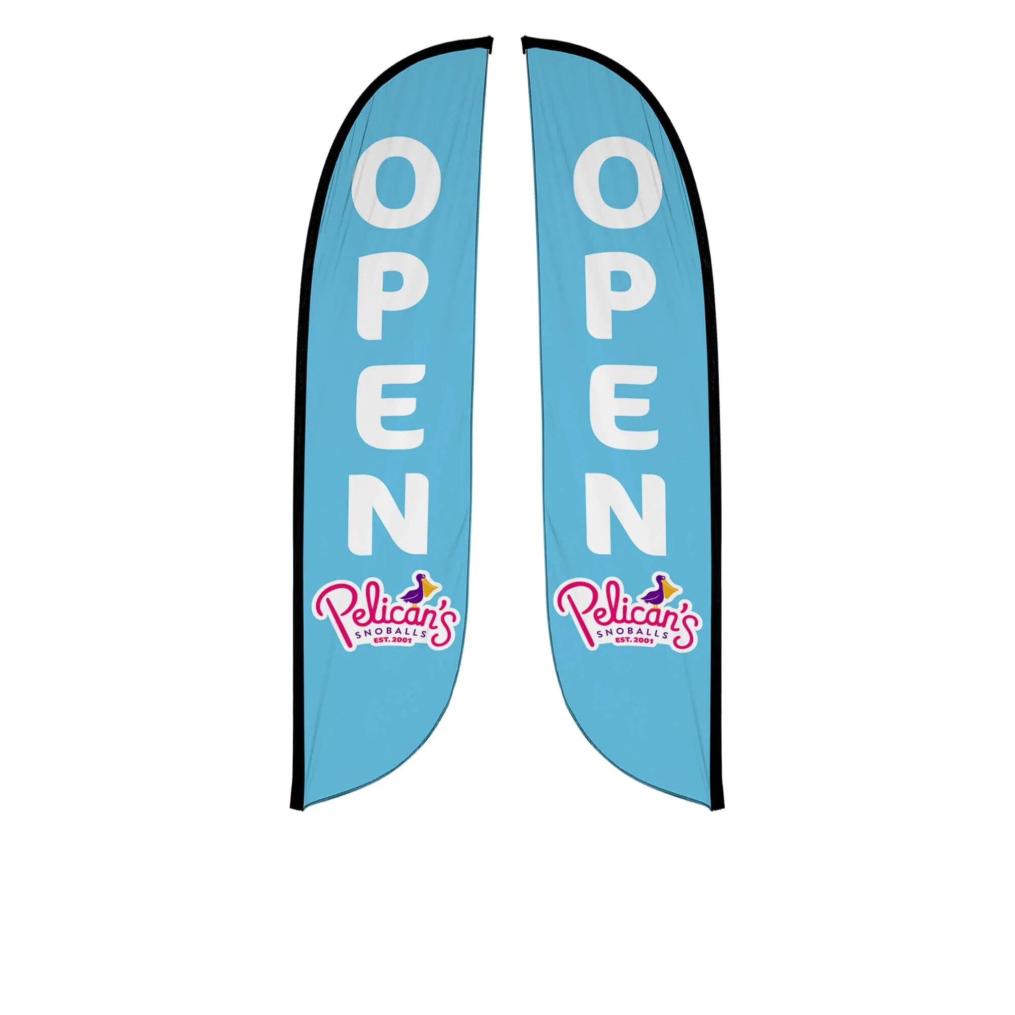 Pelican's Snoballs "Open" 12ft Feather Flag
