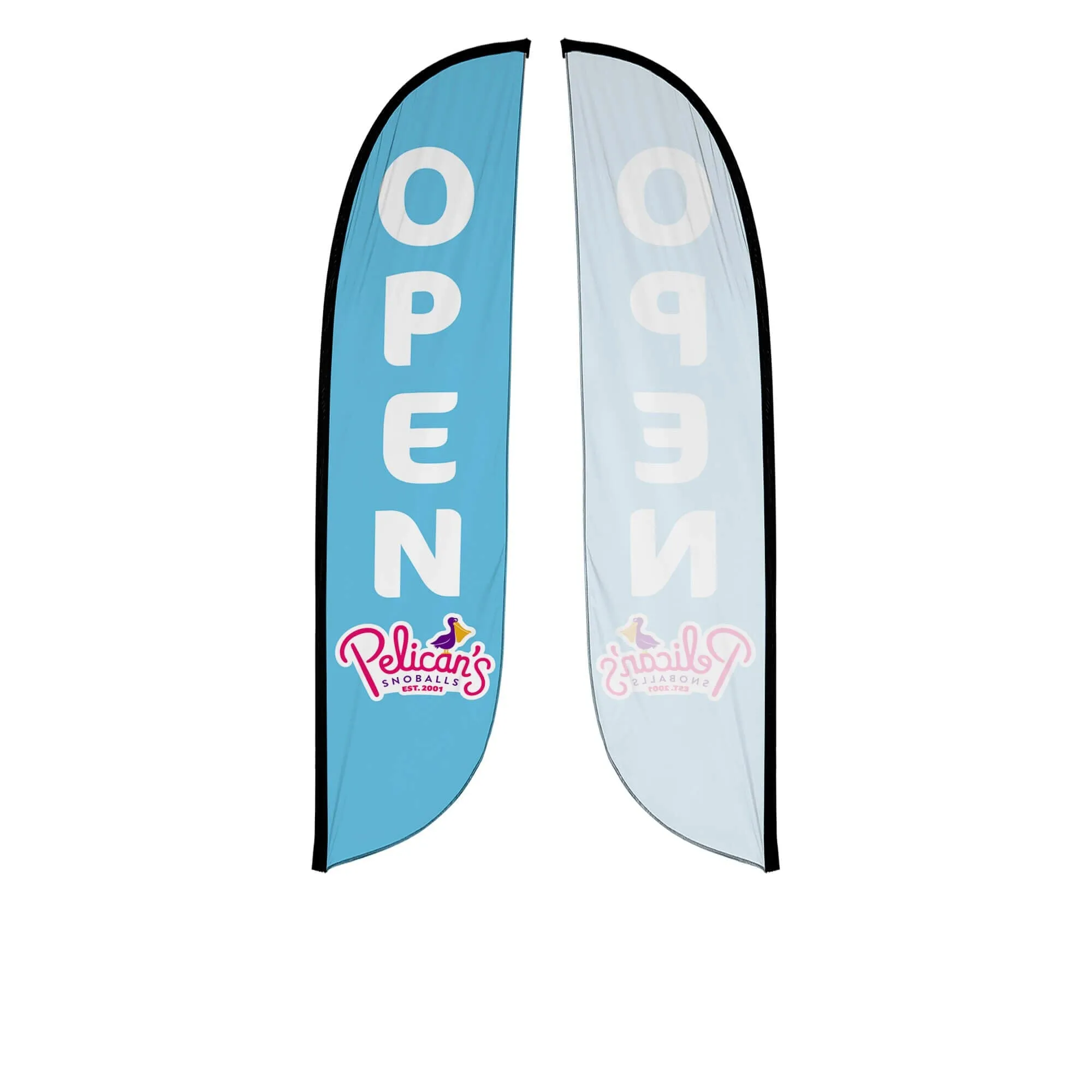 Pelican's Snoballs "Open" 12ft Feather Flag