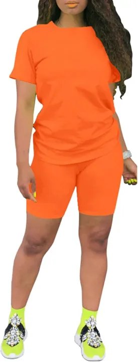 PINSV Women's 2 Piece Outfits Summer Printing Bodycon Short Pants Workout Sets