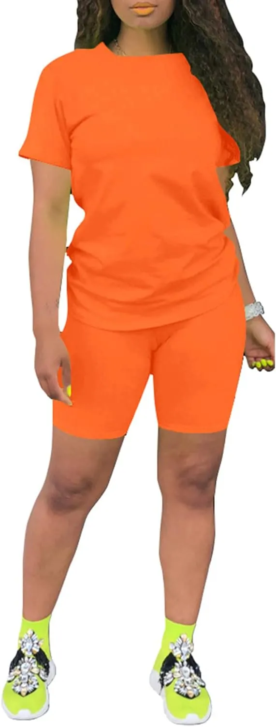 PINSV Women's 2 Piece Outfits Summer Printing Bodycon Short Pants Workout Sets