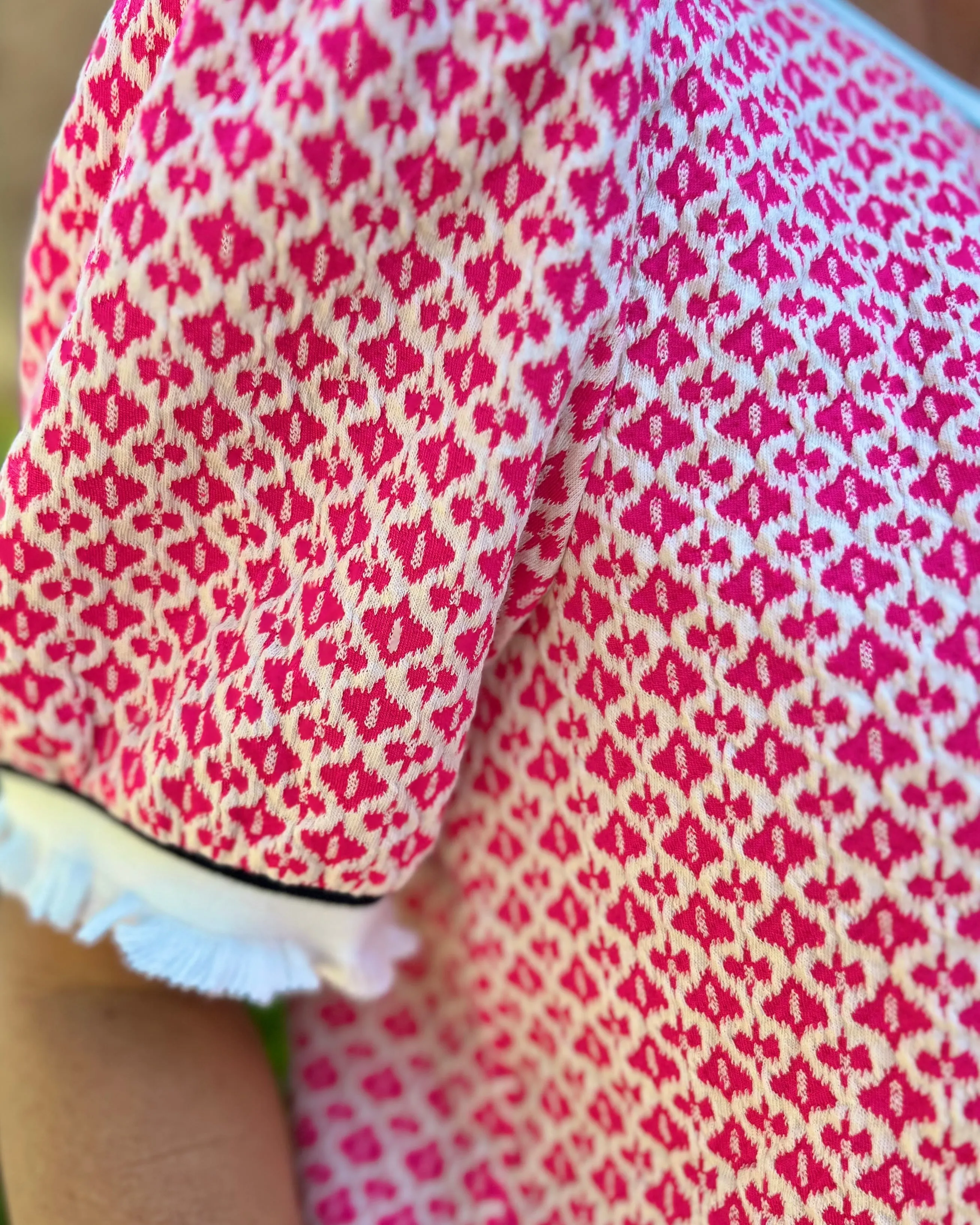 Pretty In Pink Bubble Sleeve Printed Knit Top