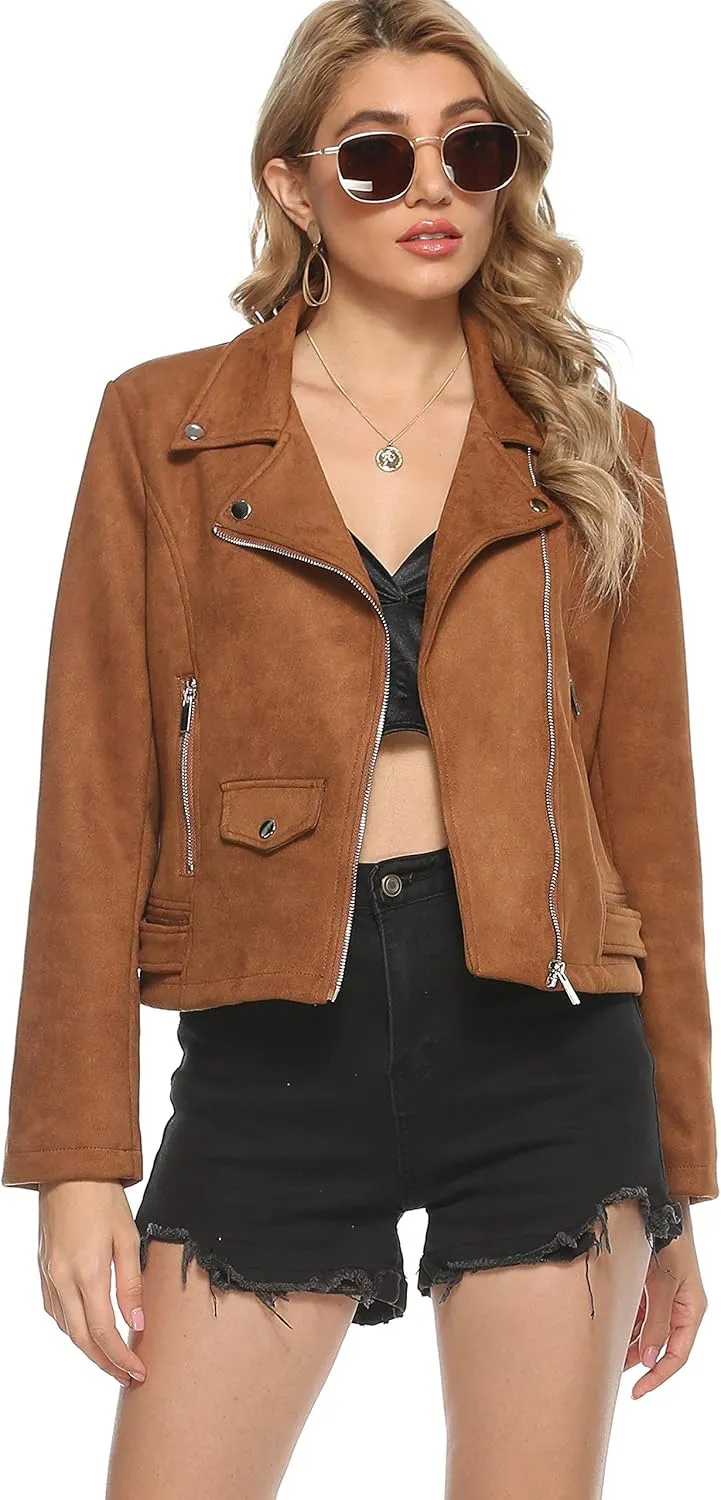 Tanming Women's Faux Leather Moto Biker Short Coat Jacket