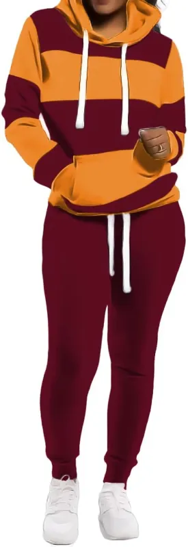 TOPONSKY Womens 2 Piece Tracksuit Long Sleeve Warm Up Outfit Patchwork Pants Set