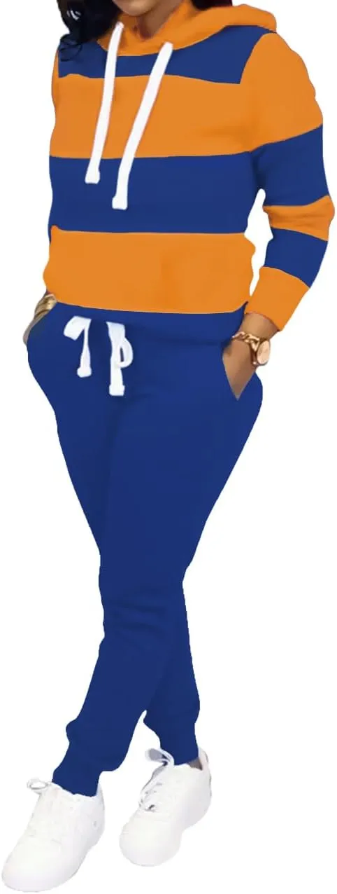 TOPONSKY Womens 2 Piece Tracksuit Long Sleeve Warm Up Outfit Patchwork Pants Set