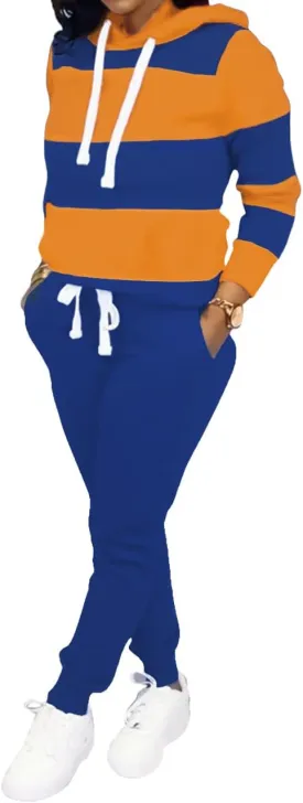 TOPONSKY Womens 2 Piece Tracksuit Long Sleeve Warm Up Outfit Patchwork Pants Set