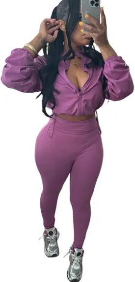Uni Clau Women 2 Piece Outfits Tracksuit Drawstring Long Sleeve Zip Up Crop Jacket with Bodycon Pant Set Sweatsuit Clothes