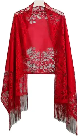Women's Lace Scarf Shawls For Wedding Soft Lightweight Fringe Stole Wraps For Bride Bridesmaid Shawl