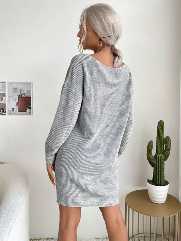 Women's Ribbed Scoop Neck Loose Fit Short Jumper Dress