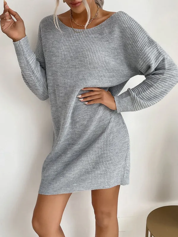 Women's Ribbed Scoop Neck Loose Fit Short Jumper Dress