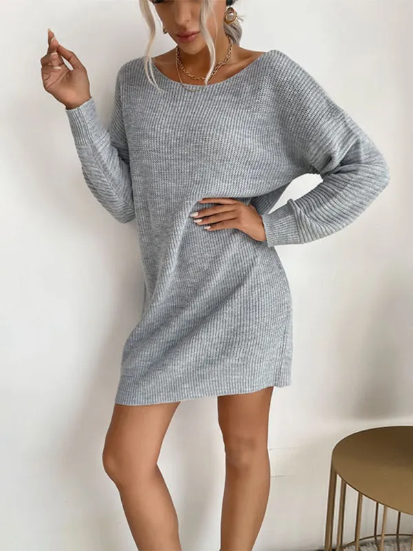 Women's Ribbed Scoop Neck Loose Fit Short Jumper Dress