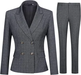 YUNCLOS Women's 2 Piece Double Breasted Suit Set Two Button Blazer and Pants
